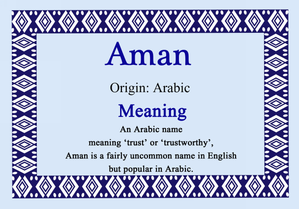 Aman Personalised Name Meaning Certificate