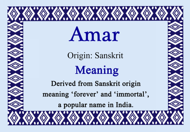 Amar Personalised Name Meaning Certificate