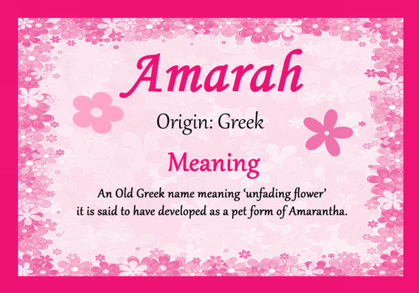 Amarah Personalised Name Meaning Certificate