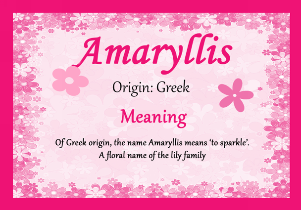 Amaryllis Personalised Name Meaning Certificate