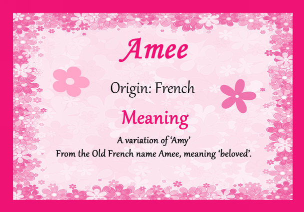 Amee Personalised Name Meaning Certificate