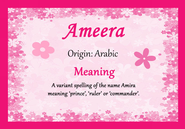 Ameera Personalised Name Meaning Certificate