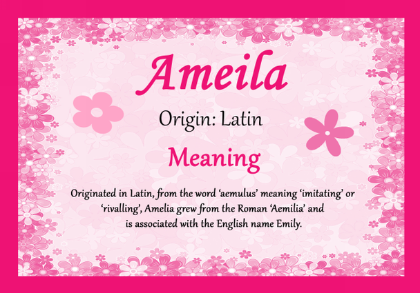Ameila Personalised Name Meaning Certificate