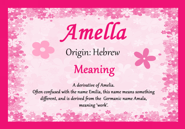 Amella Personalised Name Meaning Certificate