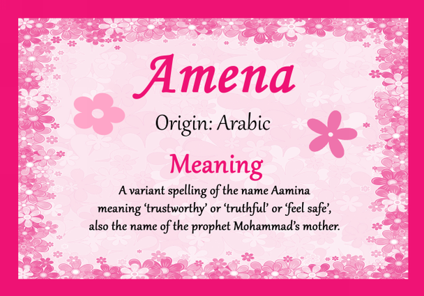 Amena Personalised Name Meaning Certificate