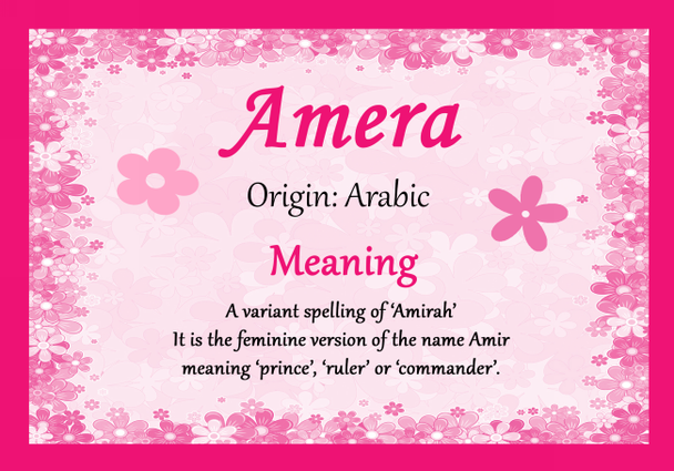 Amera Personalised Name Meaning Certificate