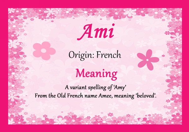 Ami Personalised Name Meaning Certificate