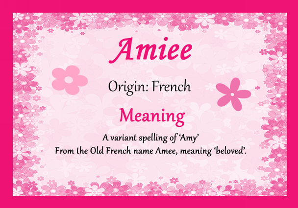 Amiee Personalised Name Meaning Certificate