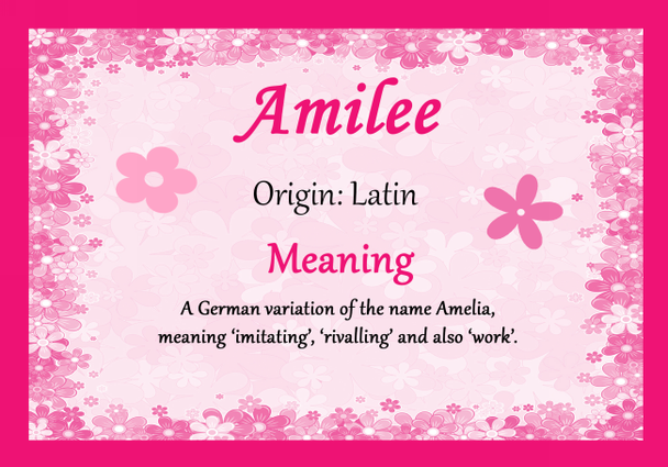 Amilee Personalised Name Meaning Certificate