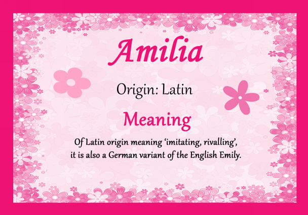 Amilia Personalised Name Meaning Certificate