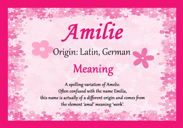 Amilie Personalised Name Meaning Certificate