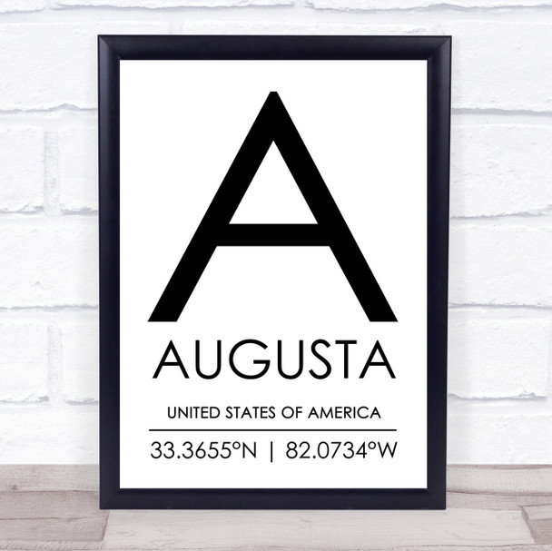Augusta United States Of America Coordinates Travel Quote Print