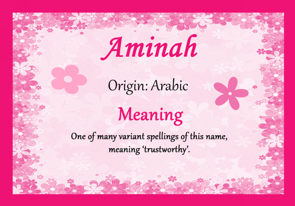 Aminah Personalised Name Meaning Certificate