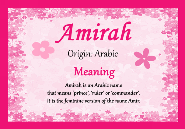 Amirah Personalised Name Meaning Certificate