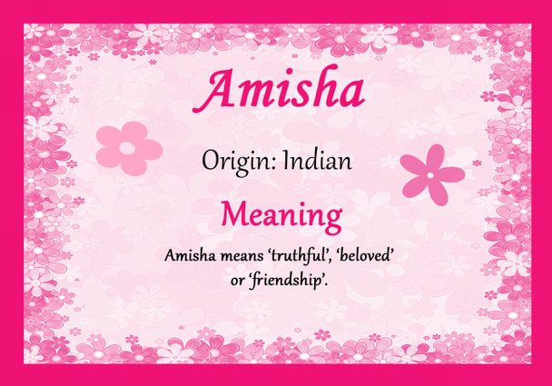 Amisha Personalised Name Meaning Certificate