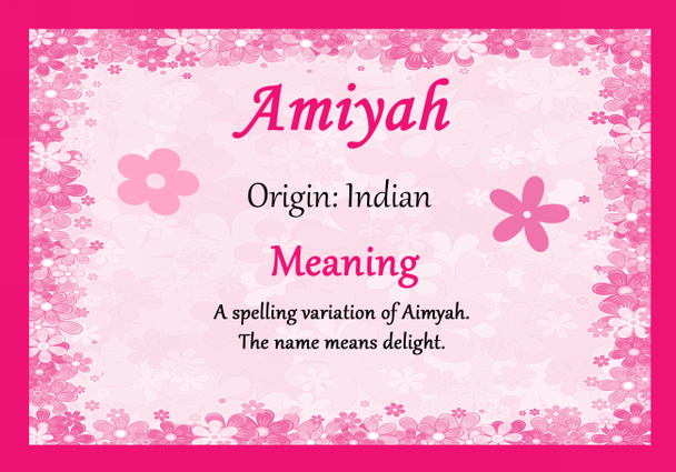 Amiyah Personalised Name Meaning Certificate
