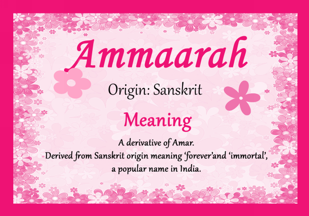 Ammaarah Personalised Name Meaning Certificate