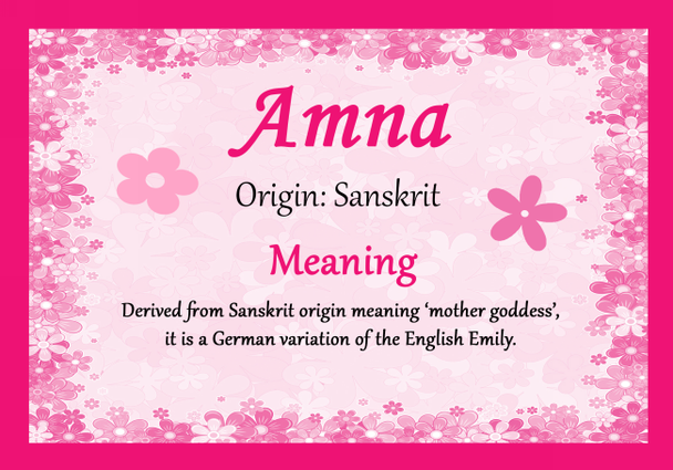 Amna Personalised Name Meaning Certificate