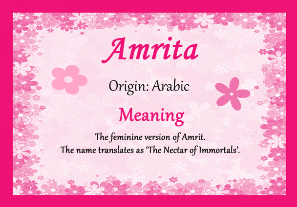Amrita Personalised Name Meaning Certificate
