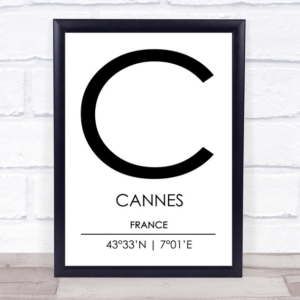 Cannes France Coordinates World City Travel Print