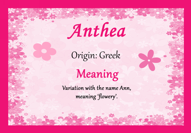 Anthea Personalised Name Meaning Certificate
