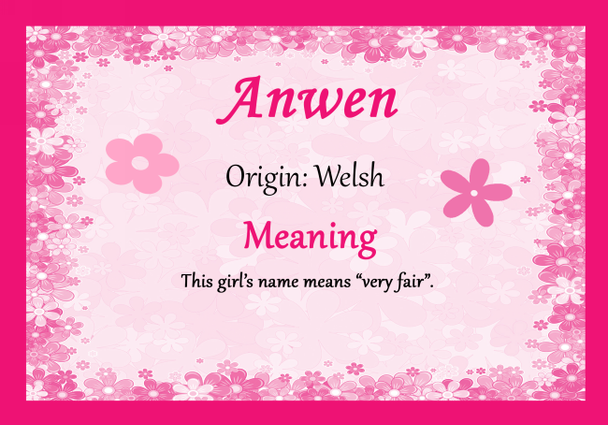 Anwen Personalised Name Meaning Certificate