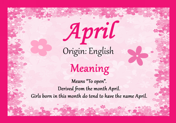 April Personalised Name Meaning Certificate
