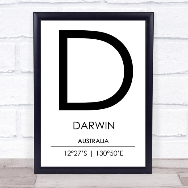 Darwin Australia Coordinates World City Travel Print