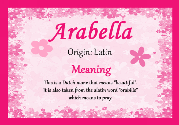 Arabella Personalised Name Meaning Certificate