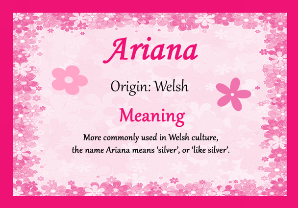 Ariana Personalised Name Meaning Certificate