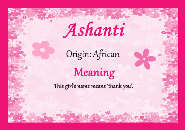 Ashanti Personalised Name Meaning Certificate