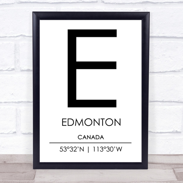 Edmonton Canada Coordinates World City Travel Print