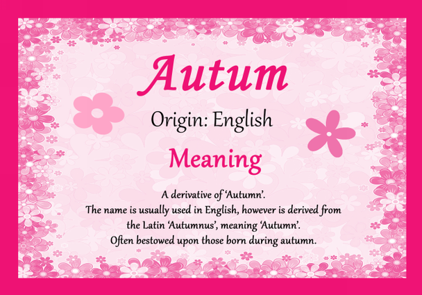 Autum Personalised Name Meaning Certificate