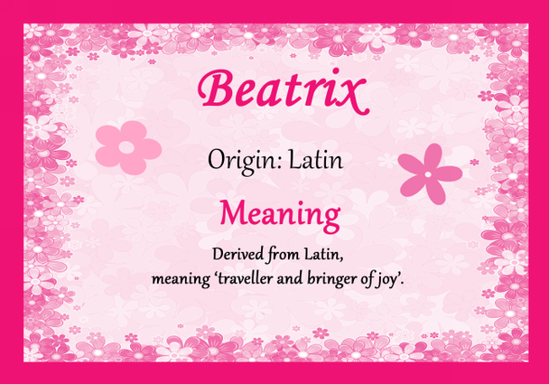 Beatrix Personalised Name Meaning Certificate