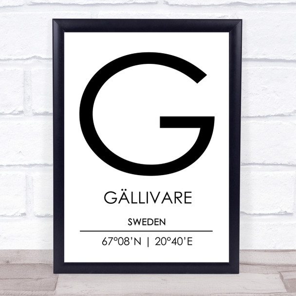 Gallivare Sweden Coordinates World City Travel Print