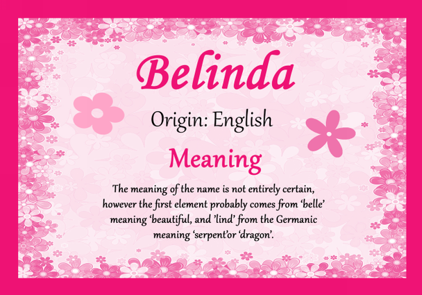 Belinda Personalised Name Meaning Certificate