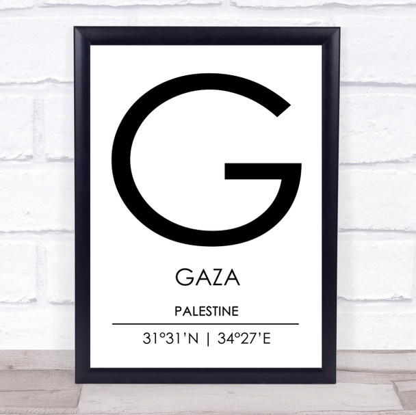Gaza Palestine Coordinates World City Travel Print