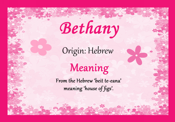 Bethany Personalised Name Meaning Certificate