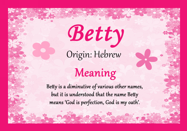 Betty Personalised Name Meaning Certificate