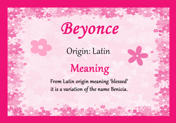 Beyonce Personalised Name Meaning Certificate