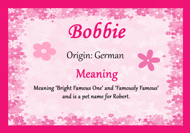 Bobbie Personalised Name Meaning Certificate