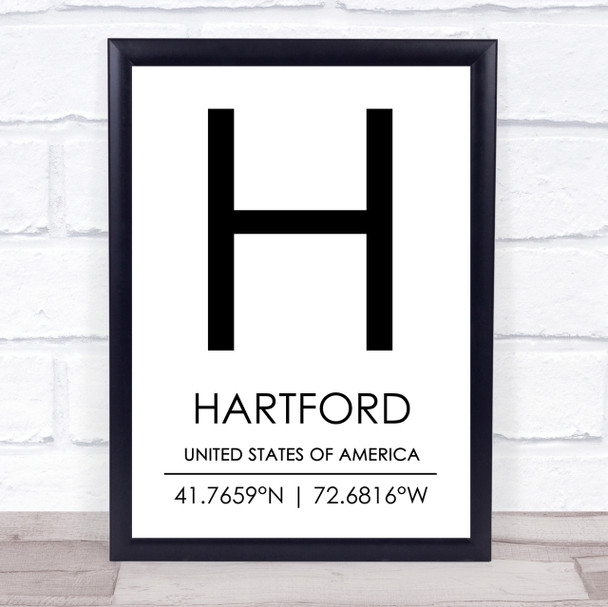 Hartford United States Of America Coordinates Travel Quote Print