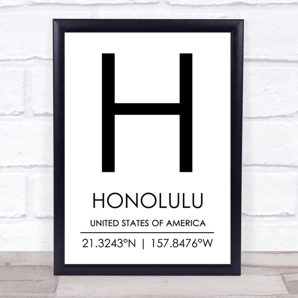 Honolulu United States Of America Coordinates Travel Quote Print