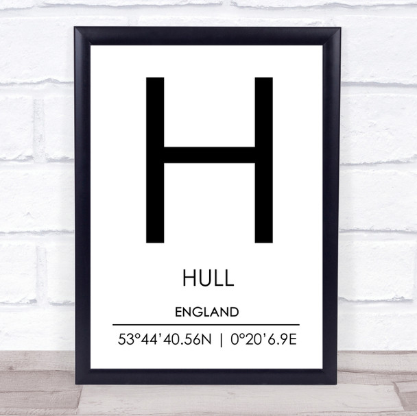 Hull England Coordinates World City Travel Print