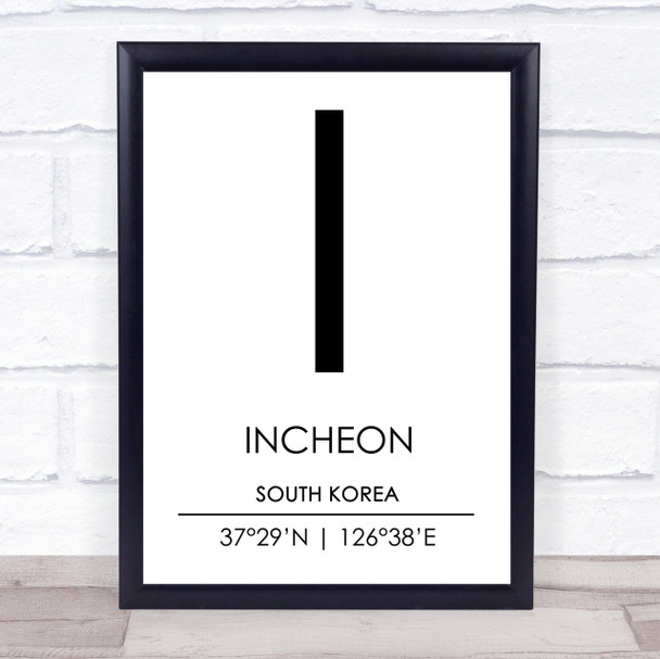 Incheon South Korea Coordinates Travel Print