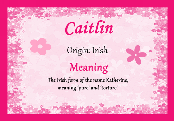 Caitlin Personalised Name Meaning Certificate