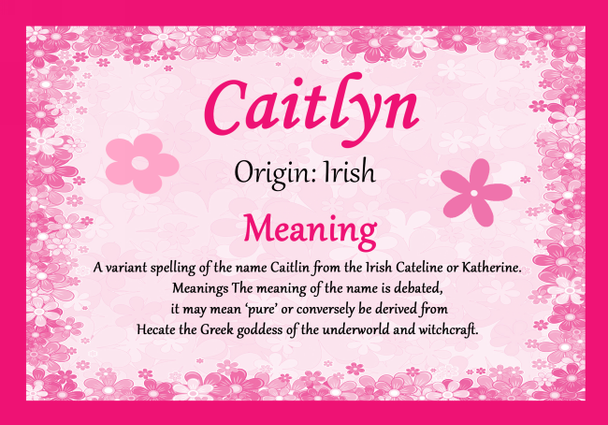Caitlyn Personalised Name Meaning Certificate