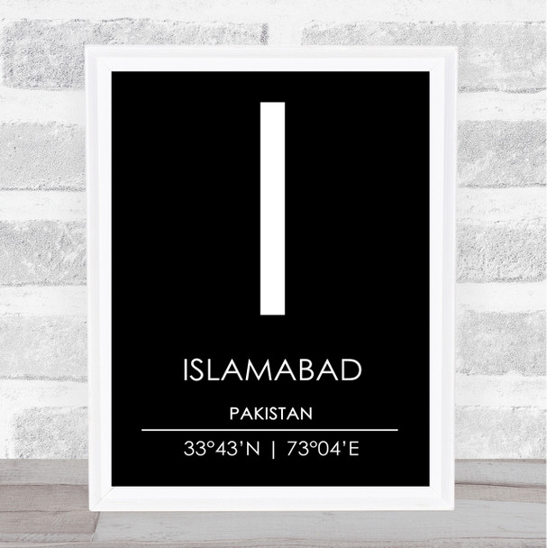 Islamabad Pakistan Coordinates Black & White Travel Print
