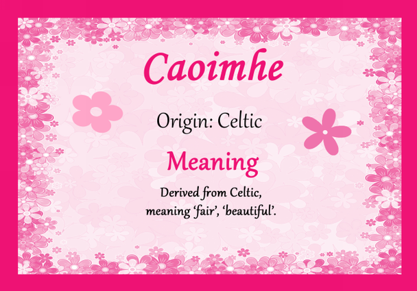 Caoimhe Personalised Name Meaning Certificate
