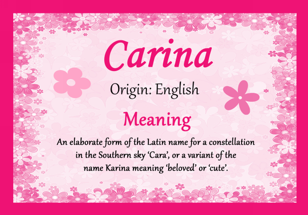 Carina Personalised Name Meaning Certificate